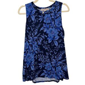 Ann Taylor Loft Blue Floral Print Sleeveless Blouse Womens S Polyester Blend